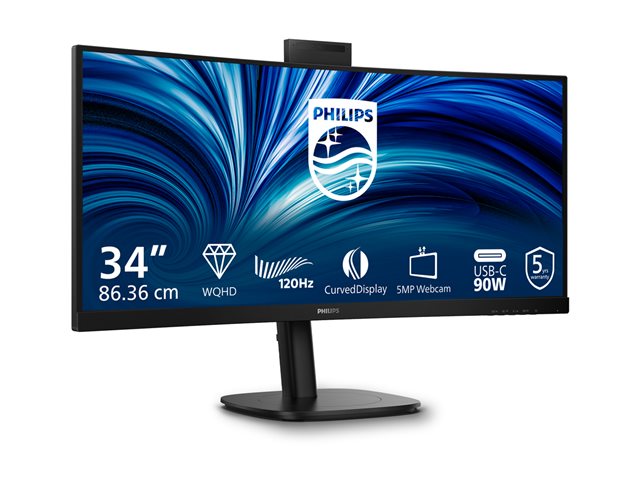 Philips 34B2U3600CH - 3000 Series - LED monitor - curved - 34\" - 3440 x 1440 WQHD @ 120 Hz - VA - 300 cd/m² - 3500:1 - HDR10 - 4 ms - HDMI, DisplayPort, USB-C - speakers - textured black