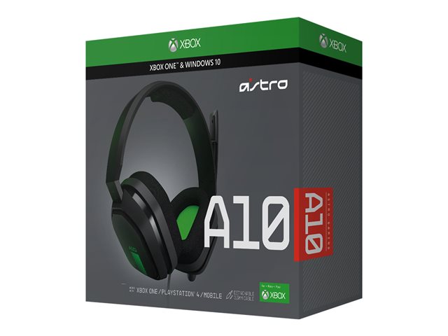 ASTRO A10 - Headset - full size - wired - 3.5 mm jack - grey, green - for Xbox One, Xbox One S, Xbox One X