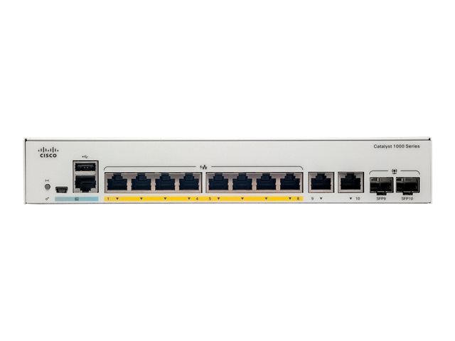 Cisco Catalyst 1000-8T-2G-L - Switch - Managed - 8 x 10/100/1000 + 2 x combo Gigabit SFP (uplink) - rack-mountable