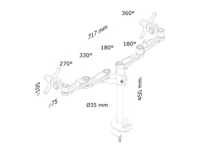 Neomounts FPMA-D935DG - Mounting kit - full-motion - for 2 LCD displays - silver - screen size: 10\"-27\" - grommet, desk-mountable