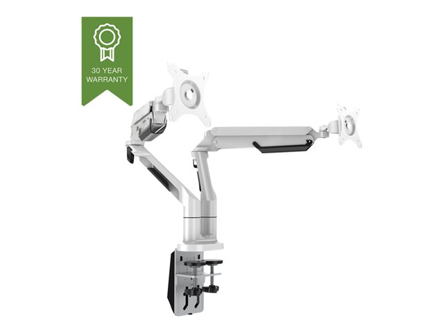 VISION Premium Monitor Dual Desk Arm Mount  LIFETIME WARRANTY  fits two display 10-34" with VESA sizes 75 x 75 or 100 x 100  quick clamp or grommet  rotate display  gas strut  max between screen centres 1200mm /47"  SWL 9kg /20lb per screen  matt