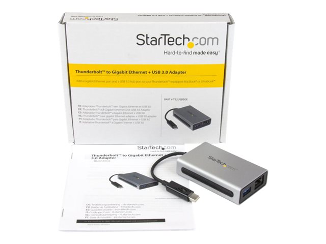 StarTech.com Thunderbolt to Gigabit Ethernet plus USB 3.0 - Thunderbolt Adapter - Thunderbolt to Ethernet - Thunderbolt to USB 3.0 (TB2USB3GE) - Network adapter - Thunderbolt - Gigabit Ethernet + USB 3.0 - silver