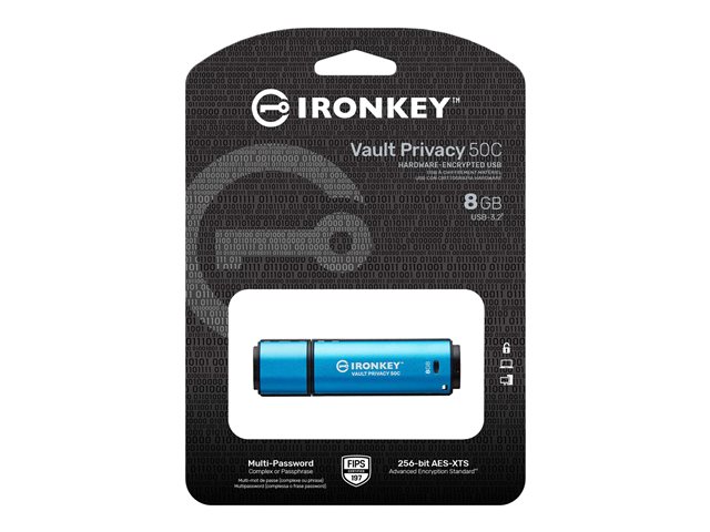 8GB USB-C IronKey Vault Privacy 50C AES-256 Encrypted FIPS 197