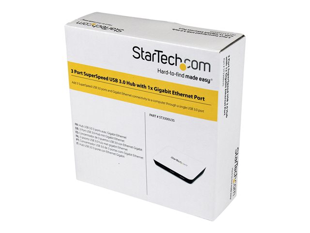 StarTech.com USB 3.0 to Gigabit Ethernet NIC Network Adapter with 3 Port Hub - White - USB 3 Ethernet Adapter - USB Charging Hub (ST3300U3S) - Hub - 3 x SuperSpeed USB 3.0 + 1 x 10/100/1000 - desktop