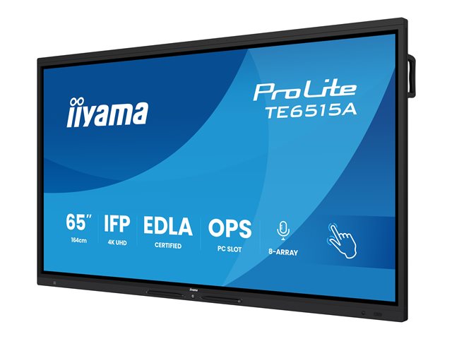 iiyama ProLite TE6515A-B2AG - 65\" Diagonal Class (64.5\" viewable) LED-backlit LCD display - interactive digital signage - with touchscreen (multi touch) / 8-microphone array / optional slot-in PC capability - 4K UHD (2160p) 3840 x 2160 - black bezel