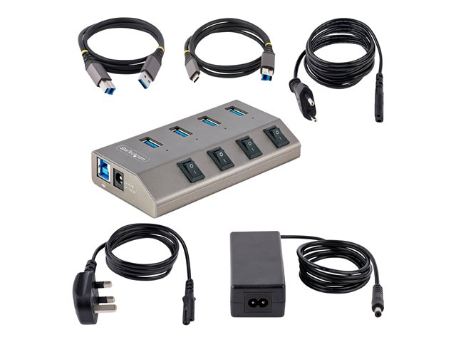 StarTech.com 4-Port Self-Powered USB-C Hub with Individual On/Off Switches, USB 3.0 5Gbps Expansion Hub w/Power Supply, Desktop/Laptop USB-C to USB-A Hub, 4x BC 1.2 (1.5A), USB Type C Hub - USB-C/A Host Cables (5G4AIBS-USB-HUB-EU) - Hub - 4 x USB 3.2 Gen 1 - desktop