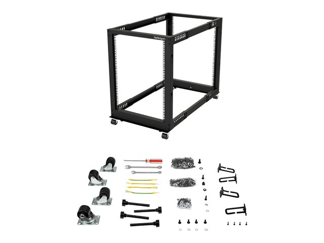 StarTech.com 15U 19\" Open Frame Server Rack, 4 Post Adjustable Depth 22-40\" Mobile, Free Standing Rolling Network/Computer Equipment Data Rack, Dell PowerEdge, HP ProLiant ThinkServer - Adjustable Server Rack (4POSTRACK15U) - Rack open frame - 4-post - floor-standing - black - 15U