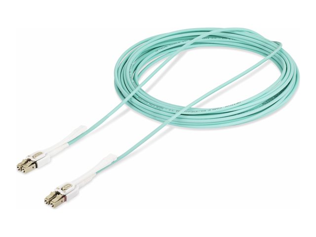 StarTech.com 10m (30ft) LC to LC (UPC) OM4 Multimode Fiber Optic Cable w/Push Pull Tabs, 50/125µm, 100G Networks, Bend Insensitive, Low Insertion Loss - LSZH Fiber Patch Cord (450FBLCLC10PP) - Patch cable - LC/UPC multi-mode (M) to LC/UPC multi-mode (M) - 10 m - 2.9 mm - fibre optic - duplex - 50 / 125 micron - OM3/OM4 - halogen-free, up to 100 Gbps data transfer rate, molded - aqua