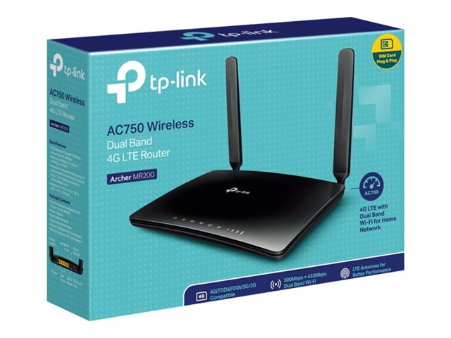 TP-Link Archer MR200 - V4 - wireless router - WWAN 4-port switch - Wi-Fi 5 - Dual Band