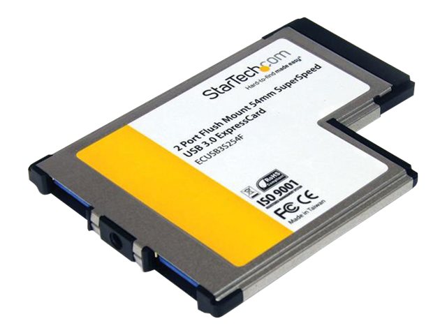 StarTech.com 2 Port Flush Mount ExpressCard 54mm SuperSpeed USB 3.0 Card Adapter with UASP - Dual Port Laptop ExpressCard USB 3 Controller (ECUSB3S254F) - USB adapter - ExpressCard - USB 3.0 x 2 - for P/N: S2510BU33PW, S251BMU3FP, S251BU31315, S3540BU33E, SM2NGFFMBU33, UNI251BMU33