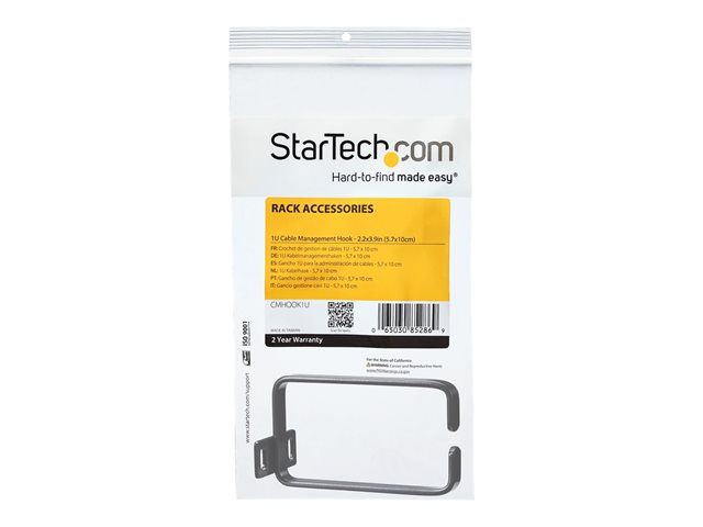 StarTech.com 1U Vertical 2.2 x 3.9in Server Rack Cable Management D-Ring Hook w/ Flexible Opening - Network Rack-Mount Cord Organizer Ring (CMHOOK1U) - Cable management ring - black - 1U - for P/N: RACK-18U-20-WALL-OA, RACK-21U-20-WALL-OA, RACK-24U-20-WALL-OA, RK3236BKF, RKQMCAB12V2