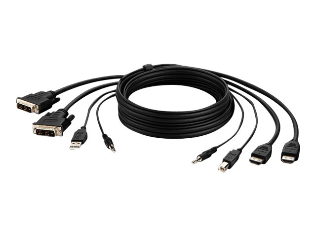 Belkin Secure KVM Combo Cable - Video / USB / audio cable - TAA Compliant - USB, mini jack, DVI-D (M) to USB Type B, mini jack, HDMI (M) - 1.83 m - passive, 4K support - black