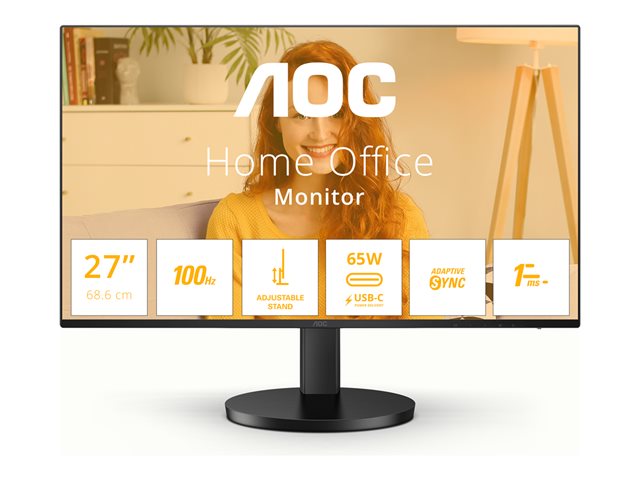 AOC Q27B3CF2 - B3 Series - LED monitor - 27\" - 2560 x 1440 QHD @ 100 Hz - IPS - 1500:1 - 1 ms - HDMI, USB-C - speakers - black
