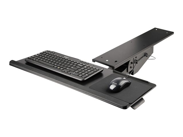 StarTech.com Under Desk Keyboard Tray, Full Motion & Height Adjustable Keyboard and Mouse Tray, 10\" x 26\" Platform, Ergonomic Sliding Computer Keyboard Holder with Mouse Pad & Wrist Rest - Desk Mount Keyboard Tray - Keyboard/mouse tray - under-desk mountable - black