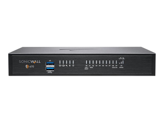 SonicWall TZ Series (Gen 7) TZ670 - Security appliance - with 3 years Advanced Protection Service Suite and Cloud Secure Edge for 1 year SIA-Basic (20 users) and 1 year SPA-Advanced (6 users) - 10GbE - SonicWall Promotional Tradeup - desktop