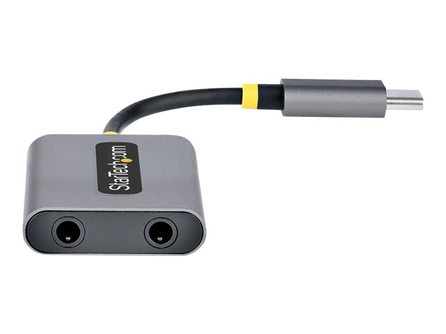 StarTech.com USB-C Headphone Splitter, USB Type C Dual Headset Adapter w/Microphone Input, USB C to 3.5mm Adapter/Earphone Dongle, USB C to Audio Jack/Aux Output - Mic and Headset Controls, Built-in 24-bit DAC (USBC-AUDIO-SPLITTER) - Audio splitter - 24 pin USB-C male straight to mini jack female straight - 7 cm - black, space grey