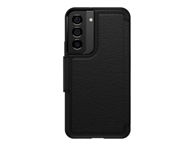 OtterBox Strada Series - Flip cover for mobile phone - leather, metal latch, polycarbonate - shadow - for Samsung Galaxy S22