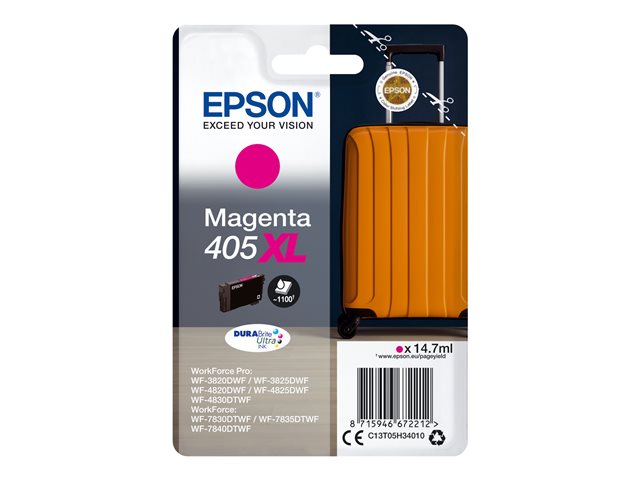 Epson 405XL - 14.7 ml - XL - magenta - original - blister with RF/acoustic alarm - ink cartridge - for WorkForce WF-7310, 7830, 7835, 7840, WorkForce Pro WF-3820, 3825, 4820, 4825, 4830
