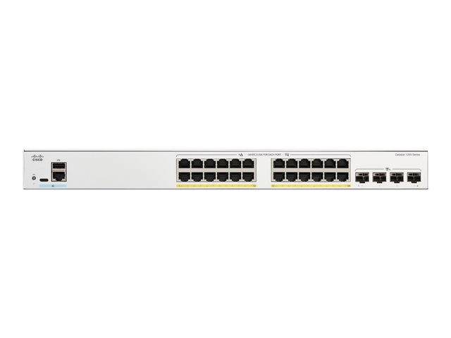 Cisco Catalyst 1200-24P-4X - Switch - L3 - smart - 24 x 10/100/1000 (PoE+) + 4 x 10Gb Ethernet SFP+ - rack-mountable - PoE+ (195 W)