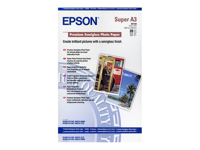 Epson Premium Semigloss Photo Paper - Semi-glossy - A3 plus (329 x 423 mm) 20 sheet(s) photo paper - for SureColor P5000, SC-P700, P7500, P900, T2100, T3100, T3400, T3405, T5100, T5400, T5405