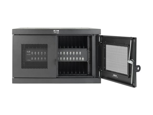 Eaton Tripp Lite Series 32-Device USB Charging Station Cabinet with Sync for Smartphones, Wall Mount and Desktop Options, 230V, Schuko CEE7 to C13 Plug, Black - Multi-device charger cabinet - with circuit breaker - desktop, wall mountable - black - f