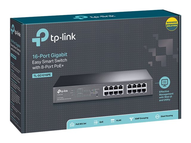 TP-Link TL-SG1016PE - Switch - smart - 8 x 10/100/1000 (PoE+) + 8 x 10/100/1000 - desktop, rack-mountable - PoE+ (110 W)