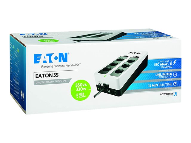 Eaton 3S 550 - UPS - AC 220-240 V - 330 Watt - 550 VA - 1-phase - USB - output connectors: 6