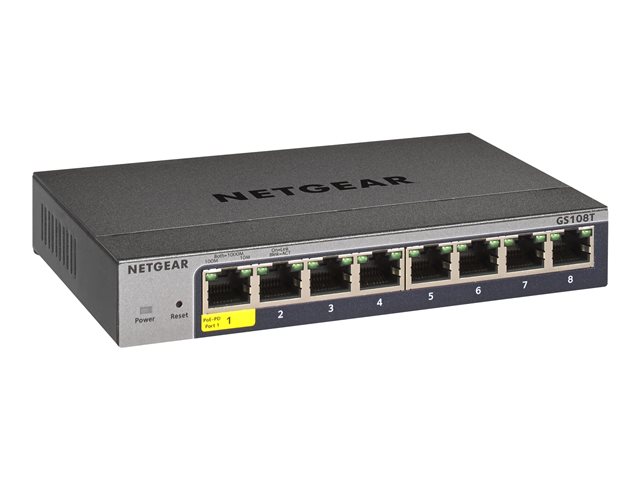 NETGEAR Smart GS108Tv3 - Switch - smart - 8 x 10/100/1000 - desktop, wall-mountable - DC power