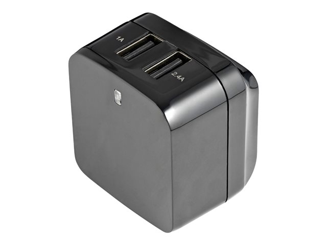 StarTech.com Travel USB Wall Charger - 2 Port - Black - Universal Travel Adapter - International Power Adapter - USB Charger (USB2PACBK) - Power adapter - 17 Watt - 3.4 A - 2 output connectors (USB) - black - for P/N: USBLT1MWS, USBLT2MBR, USBLT2MW, USBLT30CMW, USBLTM1MBK, USBLTM1MWH, VID2VGATV3