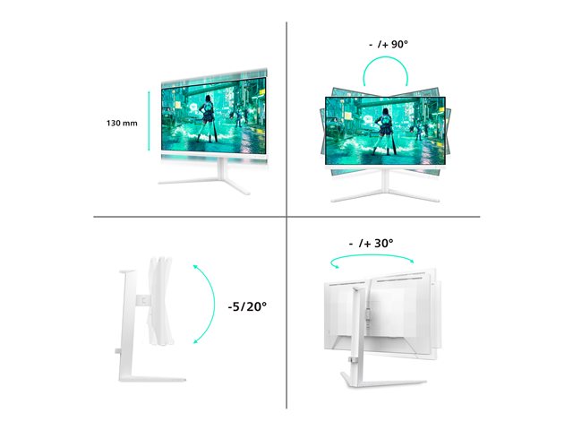 Philips Evnia 3000 24M2N3201A - LED monitor - gaming - 24\" (23.8\" viewable) - 1920 x 1080 Full HD (1080p) @ 180 Hz - Fast IPS - 300 cd/m² - 1000:1 - HDR10 - 0.5 ms - 2xHDMI, DisplayPort - speakers - white