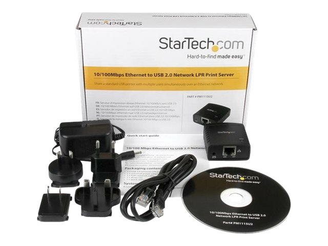 StarTech.com 10/100Mbps Ethernet to USB 2.0 Network Print Server - Windows 10 - LPR - LAN USB Print Server Adapter (PM1115U2) - Print server - USB 2.0 - 10/100 Ethernet - black - for P/N: SVA5H2NEUA