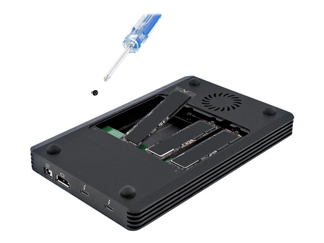 StarTech.com 4 Bay Thunderbolt 3 NVMe Enclosure, For M.2 NVMe Solid State Drives, 1x DisplayPort Video & 2x TB3 Downstream Ports, Up to 40Gbps, 72W Power Supply - 4 Bay M.2 SSD External Hard Drive Enclosure (M2E4BTB3) - Storage enclosure - M.2 - M.2 NVMe Card / PCIe (NVMe) - Thunderbolt 3 - black