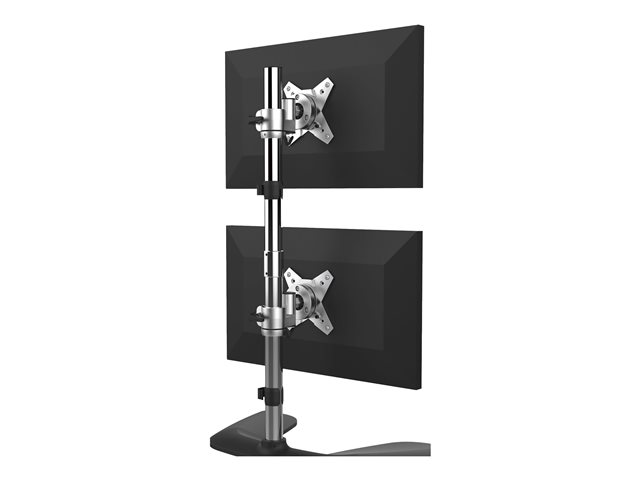 StarTech.com Vertical Dual Monitor Stand, Ergonomic Desktop Stacked Two Monitor Stand up to 27 inch VESA Mount Displays, Free Standing Universal Monitor Mount, Height Adjustable, Silver - Double Monitor Holder (ARMDUOVS) - Stand - for 2 monitors - plastic, aluminium - black, silver - screen size: 13\"-27\" - desktop stand