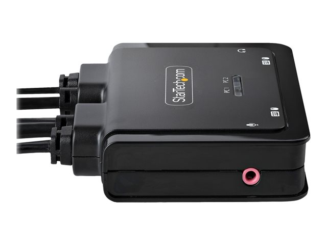 StarTech.com 2-Port Hybrid USB-C DisplayPort Cable KVM Switch, 4K 60Hz, Compact KVM with 6ft/1.8m USB-A/DisplayPort/Audio & 4ft/1.2m USB-C Integrated Host Cables, Bus Powered - Remote Push Button/Hotkey Switching (C2-D46-UAC-CBL-KVM) - KVM / audio / USB switch - compact - 2 x KVM / audio / USB - 1 local user - desktop