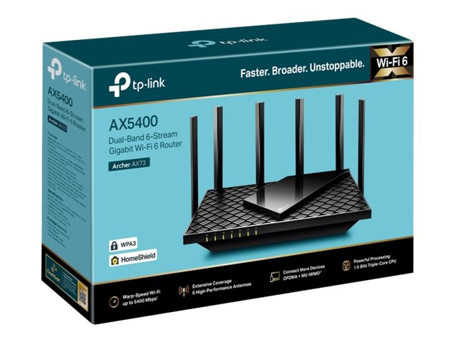 TP-Link Archer AX73 - V1 - wireless router 4-port switch - 1GbE - Wi-Fi 6 - Dual Band