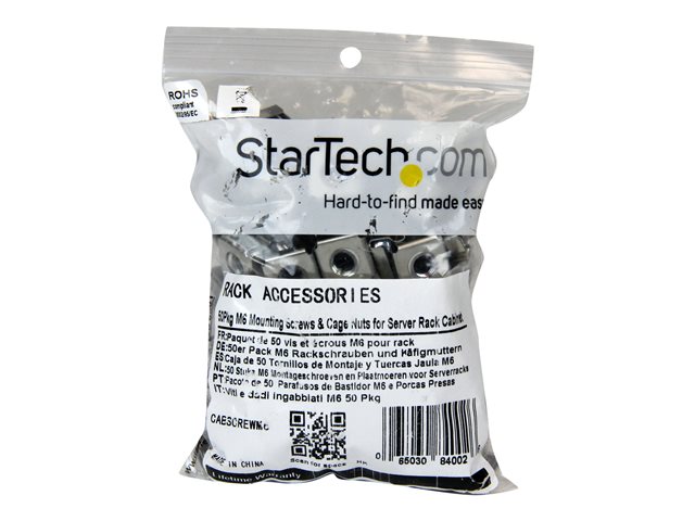 StarTech.com M6 Screws and Cage Nuts - 50 Pack - M6 Mounting Screws and Cage Nuts for Server Rack and Cabinet - Silver (CABSCREWM62B) - Rack screws and nuts - for P/N: RACK-21U-20-WALL-OA, RACK-24U-20-WALL-OA, RK12OD2, SHELF-2U-20-CENTER-V
