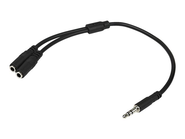 StarTech.com 3.5mm Audio Extension Cable - Slim Audio Splitter Y Cable and Headphone Extender - Male to 2x Female AUX Cable (MUY1MFFS) - Audio splitter - mini-phone stereo 3.5 mm male to mini-phone stereo 3.5 mm female - 20 cm - black - for P/N: MU15MMS, MU6MMS