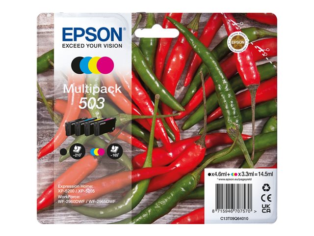 Epson 503 Multipack - 4-pack - black, yellow, cyan, magenta - original - blister with RF/acoustic alarm - ink cartridge - for Expression Home XP-5200, XP-5205, WorkForce WF-2960DWF, WF-2965DWF