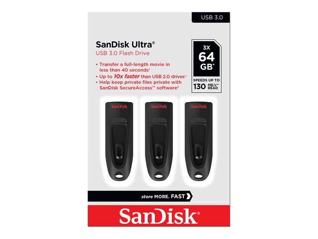 SanDisk Ultra - USB flash drive - 64 GB - USB 3.0 (pack of 3)