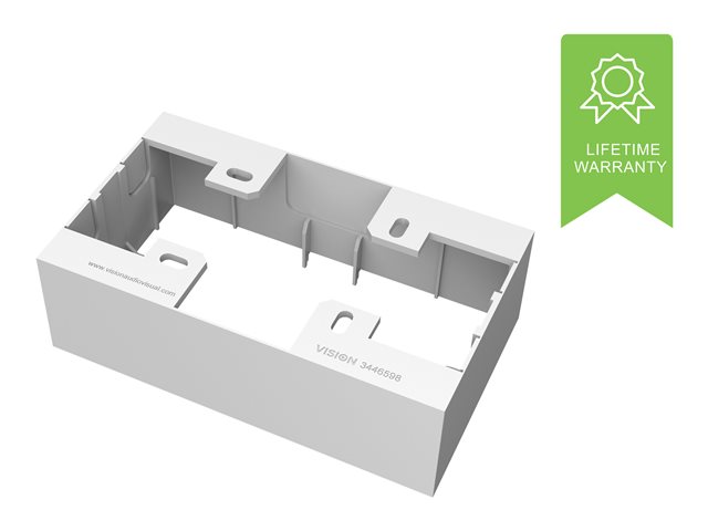 VISION Techconnect Modular AV Faceplate - LIFETIME WARRANTY - Double-Gang Surface Mount UK backbox - standard surface-mount backbox (pattress) - 146 x 86 x 45mm / 5.8\" x 3.4\" x 1.8\" - plastic - white