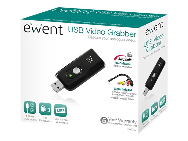 Ewent EW3707 - Video capture adapter - USB 2.0 - NTSC, PAL-B/G, PAL-K, PAL-D - zwart