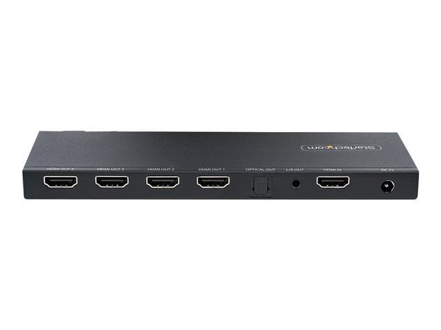 StarTech.com 4-Port HDMI Splitter, 4K 60Hz HDMI 2.0 Video, 1 In 4 Out HDMI Splitter, 4K HDMI Splitter w/Built-in Scaler, 3.5mm/Optical Audio Port, Durable Metal Housing, HDR/HDCP - 1x4 HDMI Display/Output Splitter (HDMI-SPLITTER-44K60S) - Video/audio