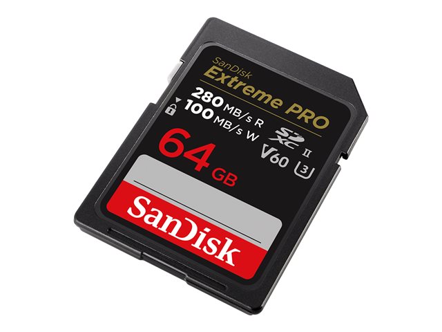 SanDisk Extreme Pro - Flash memory card - 64 GB - Video Class V60 / UHS-II U3 / Class10 - SDXC UHS-II