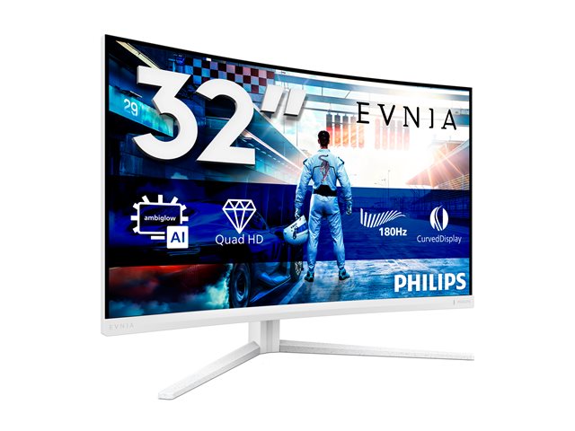 Philips Evnia 5000 32M2C5501 - LED monitor - gaming - curved - 32\" (31.5\" viewable) - 2560 x 1440 QHD @ 180 Hz - Fast VA - 3500:1 - HDR10 - 0.5 ms - 2xHDMI, DisplayPort - white