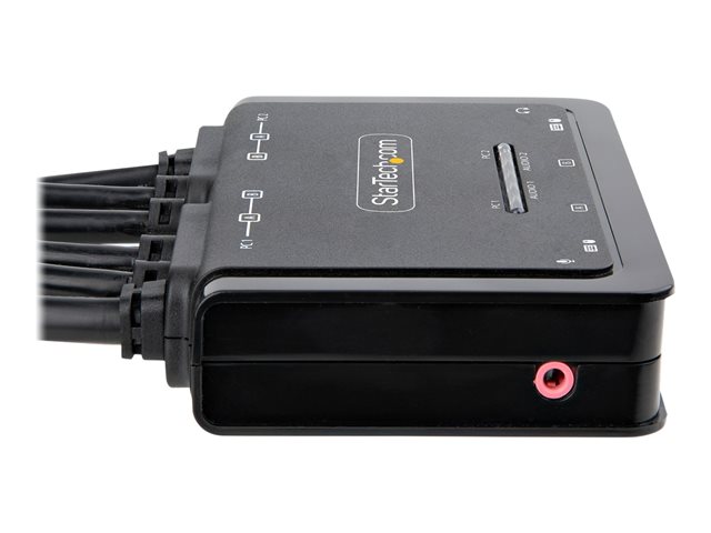 StarTech.com 2-Port Dual-Monitor HDMI Cable KVM Switch, 4K 60Hz, Compact KVM with 5ft/1.5m USB-A/HDMI/Audio Integrated Cables, Bus Powered - Remote Push Button/Hotkey Switching (C2-DH46-UA2-CBL-KVM) - KVM / audio / USB switch - compact - 2 x KVM / audio / USB - 1 local user - desktop