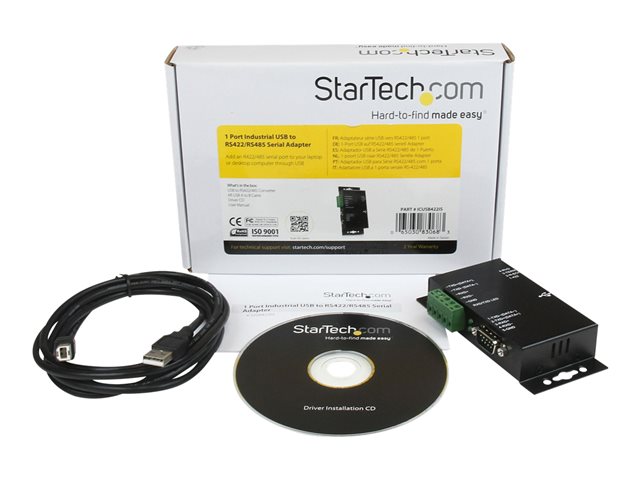 StarTech.com 1 Port Metal Industrial USB to RS422/RS485 Serial Adapter w/ Isolation (ICUSB422IS) - Serial adapter - USB - RS-422, RS-485 - black
