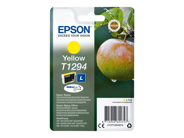 Epson T1294 - 7 ml - L size - yellow - original - blister - ink cartridge - for Stylus SX230, SX235, SX430, SX438, WorkForce WF-3010, 3520, 3530, 3540, 7015, 7515, 7525