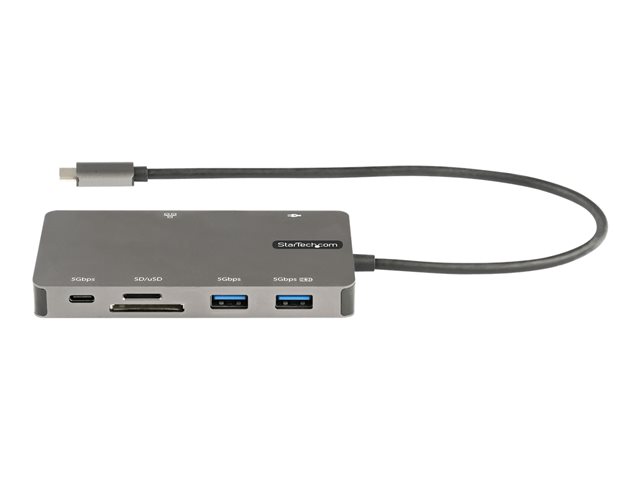 StarTech.com USB C Multiport Adapter, HDMI 4K 30Hz or VGA Travel Dock, 5Gbps USB 3.0 Hub (USB A / USB C Ports), 100W Power Delivery, SD/MicroSD Slot, GbE, 12\" (30cm) Long Attached Cable - USB C Mini Dock - Docking station - USB-C 3.2 Gen 1 - HDMI, VGA - 1GbE