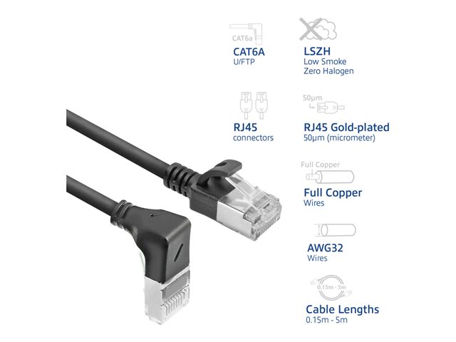 CAT6A U/FTP SLM D-ANG BK 0.25M. 1 stk