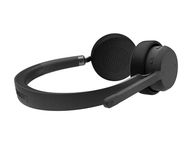 Lenovo - Headphones with mic - on-ear - wireless - black